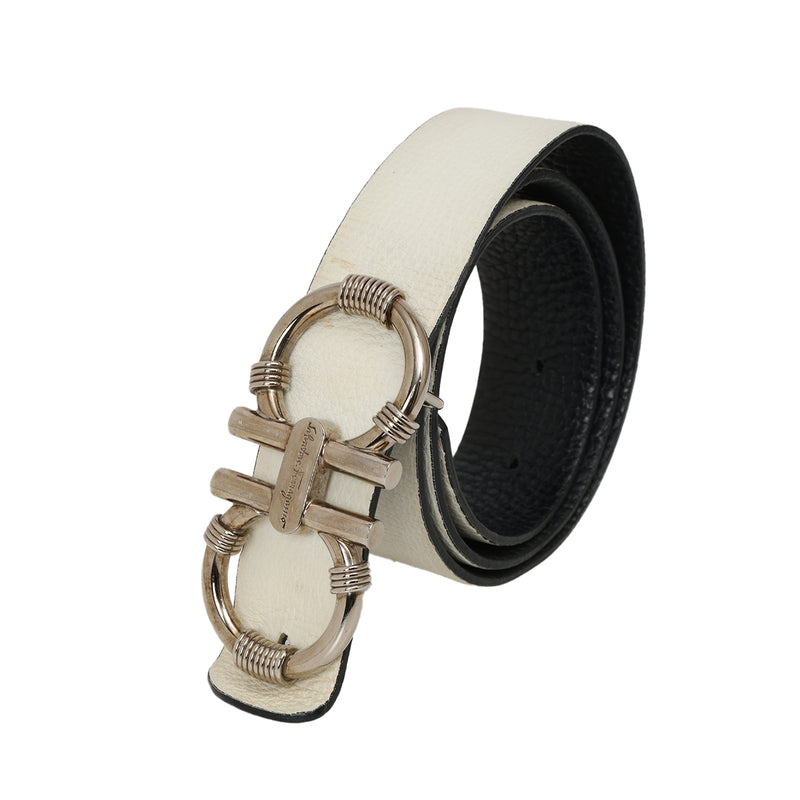 Black/White Grainy Leather Reversible Belt