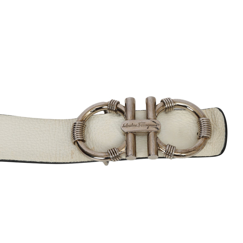 Black/White Grainy Leather Reversible Belt