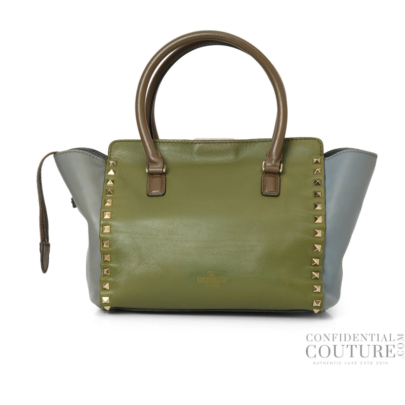 Women Valentino Multicolore Leather Small Rockstud Trapeze Tote Bag