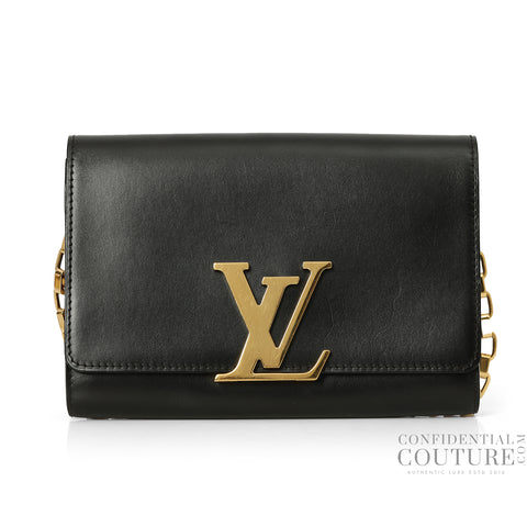 Black Calfskin Leather Chain Louise GM Bag