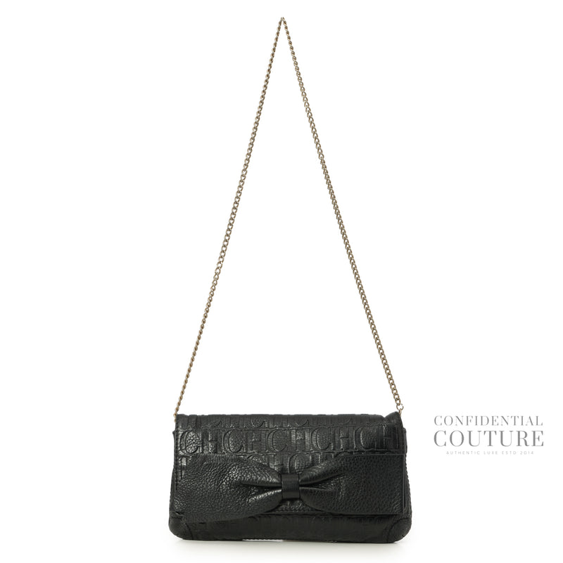 CH Black Monogram Leather Bow Chain Clutch