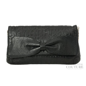CH Black Monogram Leather Bow Chain Clutch