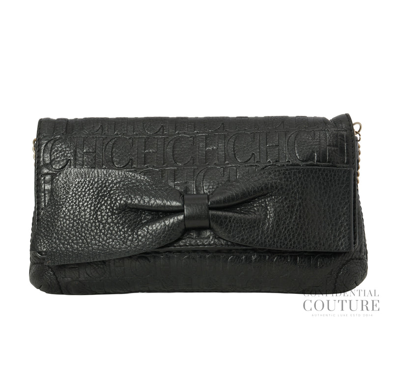 CH Black Monogram Leather Bow Chain Clutch
