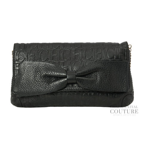CH Black Monogram Leather Bow Chain Clutch