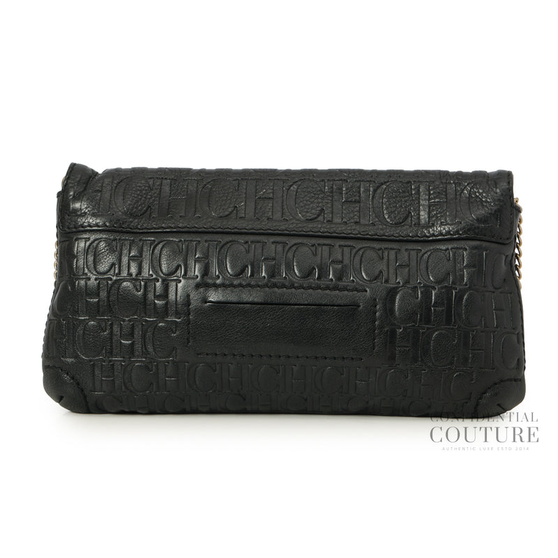 CH Black Monogram Leather Bow Chain Clutch