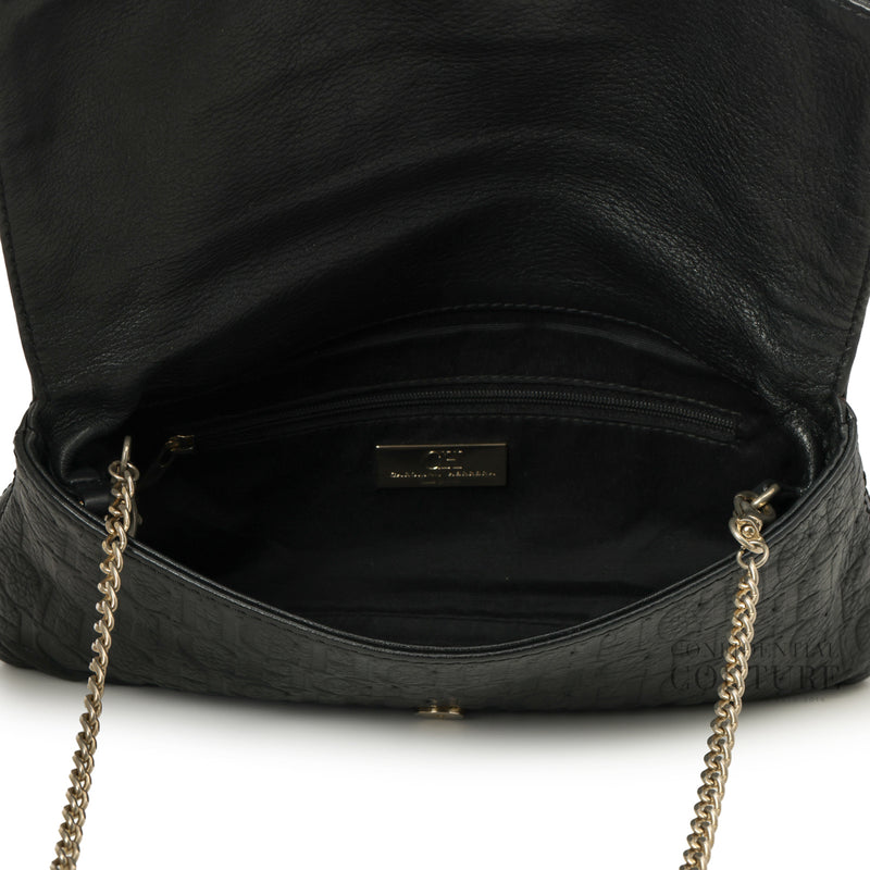 CH Black Monogram Leather Bow Chain Clutch