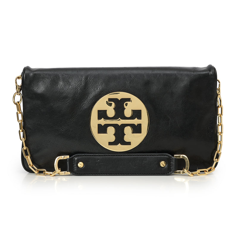 Black Leather Reva Clutch One Size
