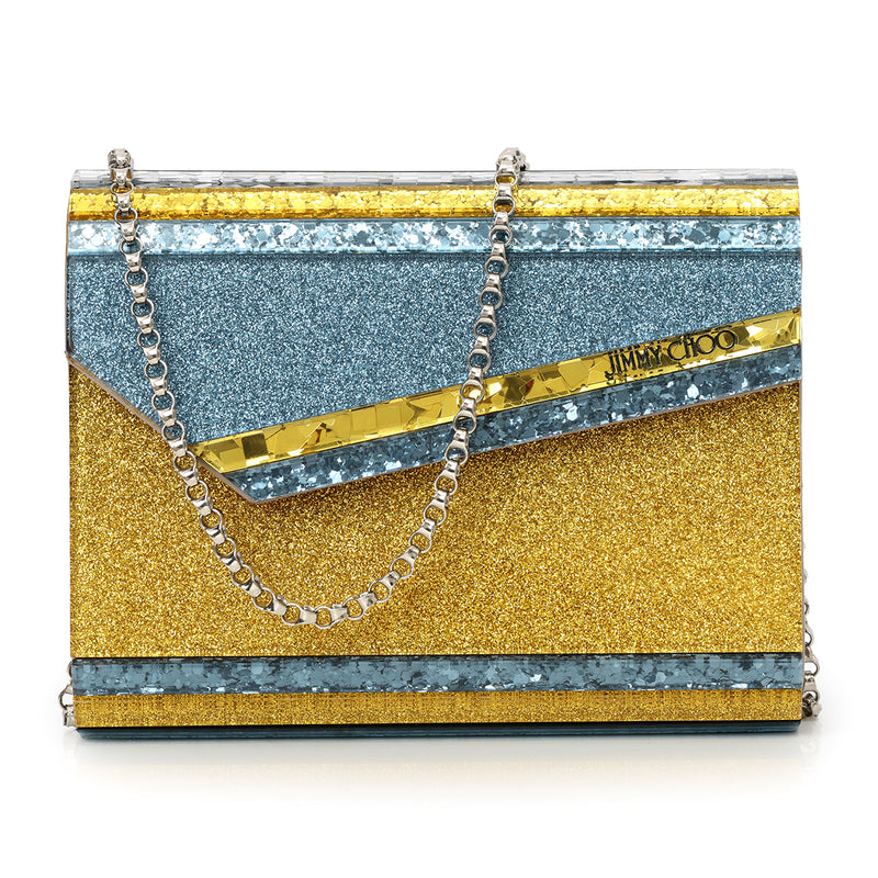 Jimmy Choo Blue And Gold Shimmer Candy Clutch One Size
