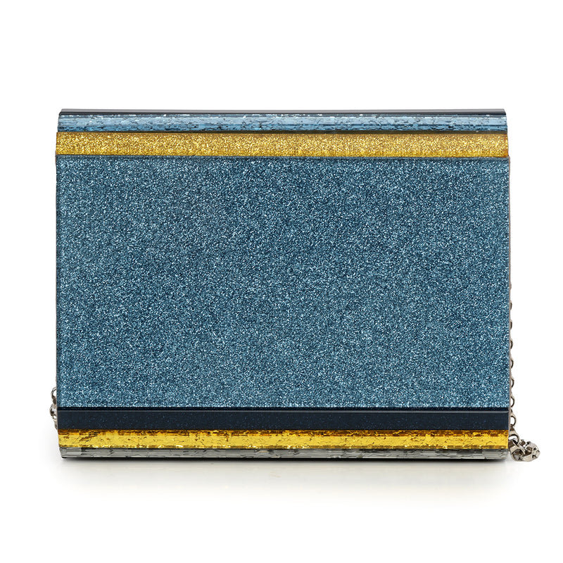 Women pre loved jimmy choo blue and gold shimmer candy clutch one size