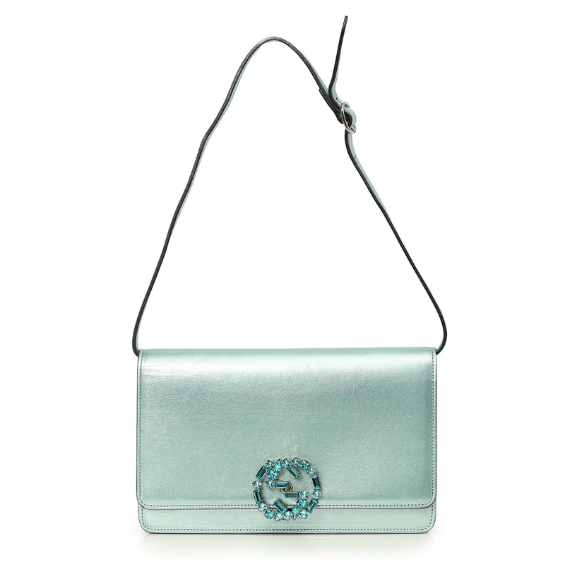 Metallic Leather Crystal GG Broadway Bag One Size