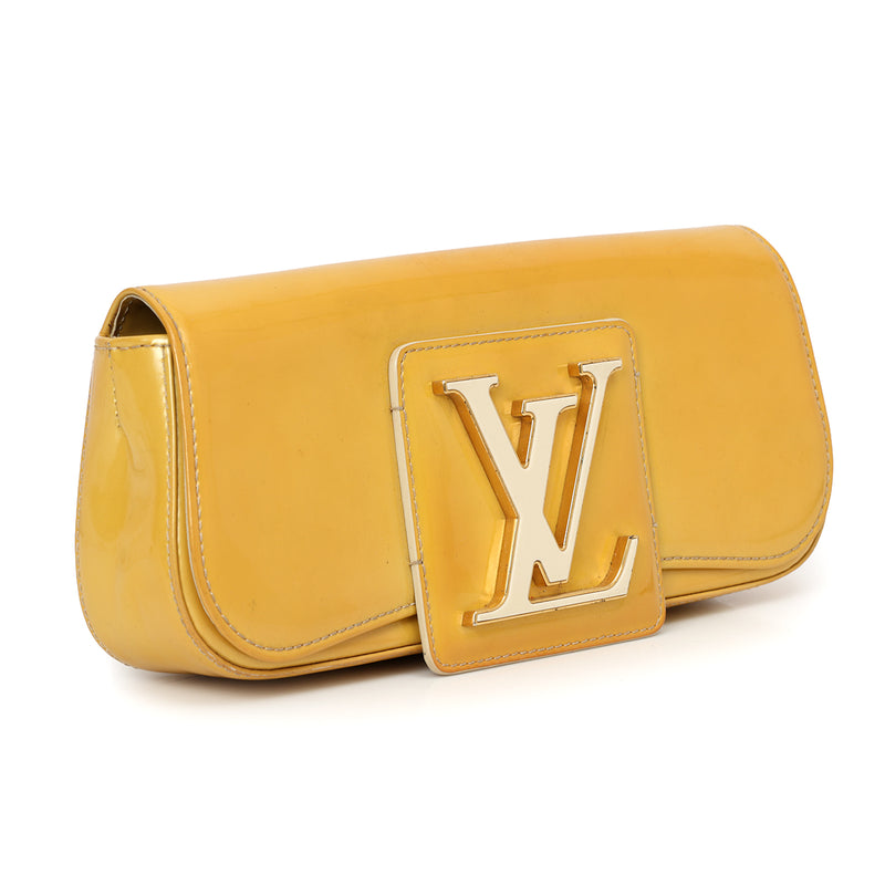 Women Louis Vuitton Yellow Patent Leather Sobe Clutch One Size