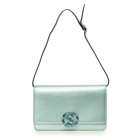 Metallic Leather Crystal GG Broadway Bag One Size