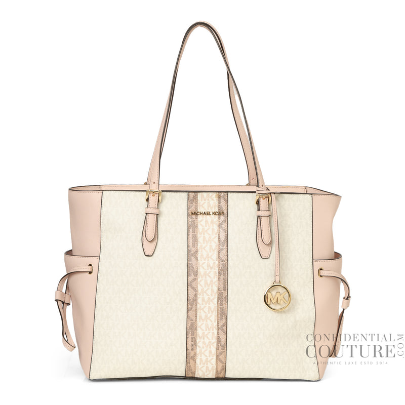 Michael Kors Gilly Large Color-Block Baby Pink & White Logo Tote Bag