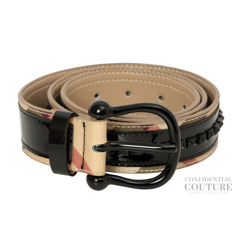 Canvas & Patent Leather Black Studded Belt | 36/90