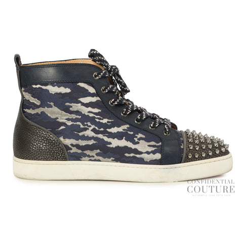 Blue/Silver Lou Spikes Orlato Flat High-Top Sneakers EU 43 | US 10 | UK 9