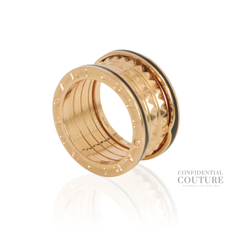 B.zero1 Rock Ring, Four-Band, 18 KT Rose Gold With Black Ceramic Inserts.