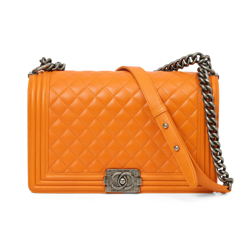 Chanel Boy Orange Quilted Shoulder Bag
