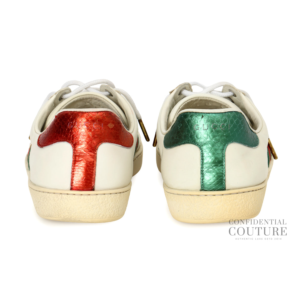 White Leather Embroidered Bee Ace Low Top Sneakers | Size 10