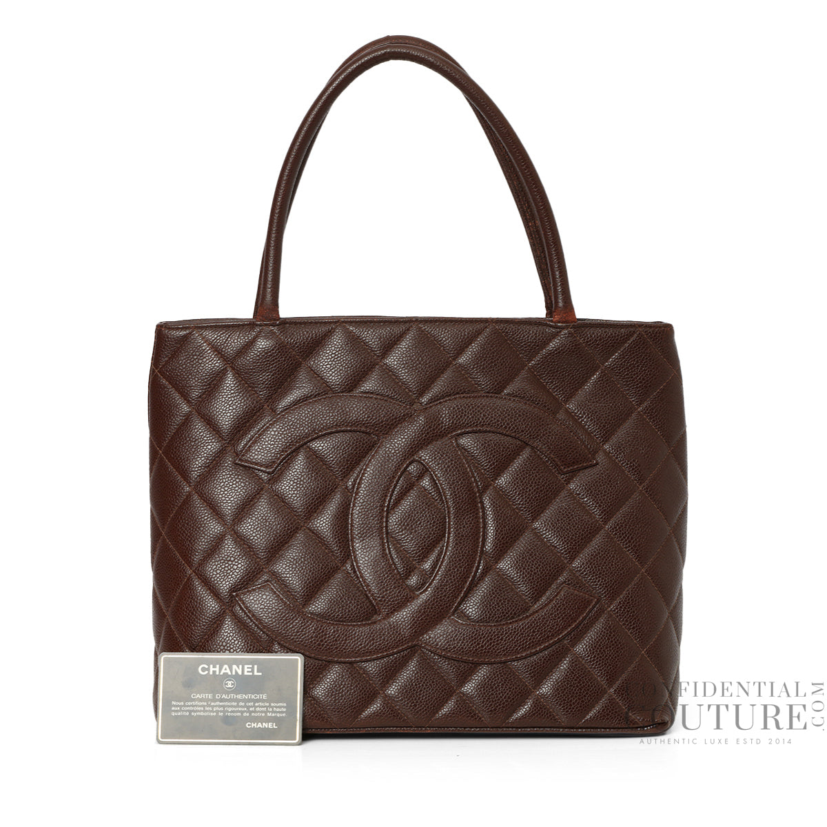 Quilted Caviar Leather Medallion Brown Tote Bag