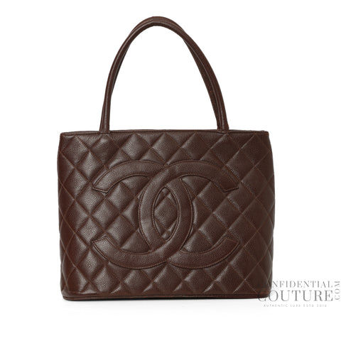Quilted Caviar Leather Medallion Brown Tote Bag