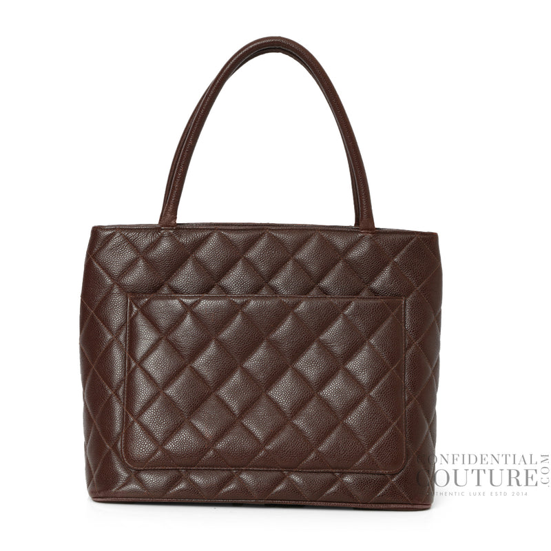 Quilted Caviar Leather Medallion Brown Tote Bag