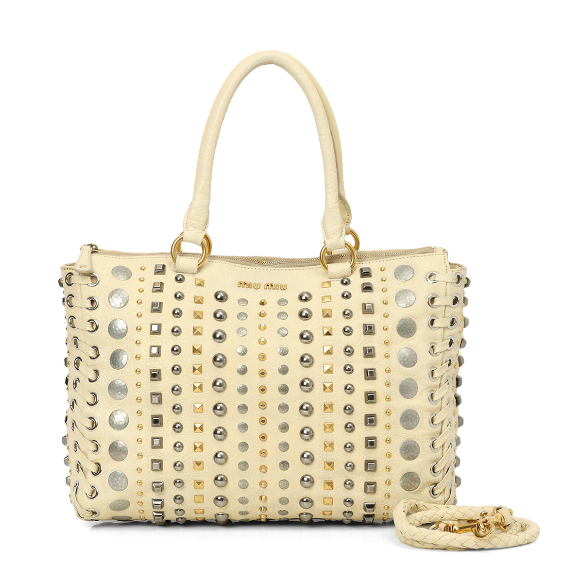 Studded Leather 2-Way Handbag One Size