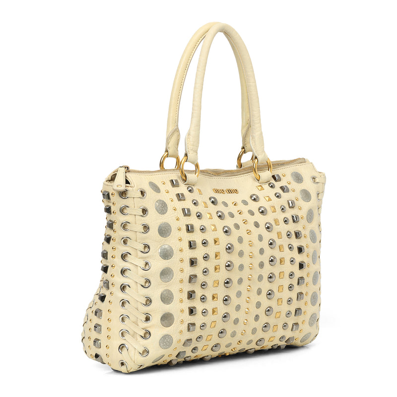 Studded Leather 2-Way Handbag One Size