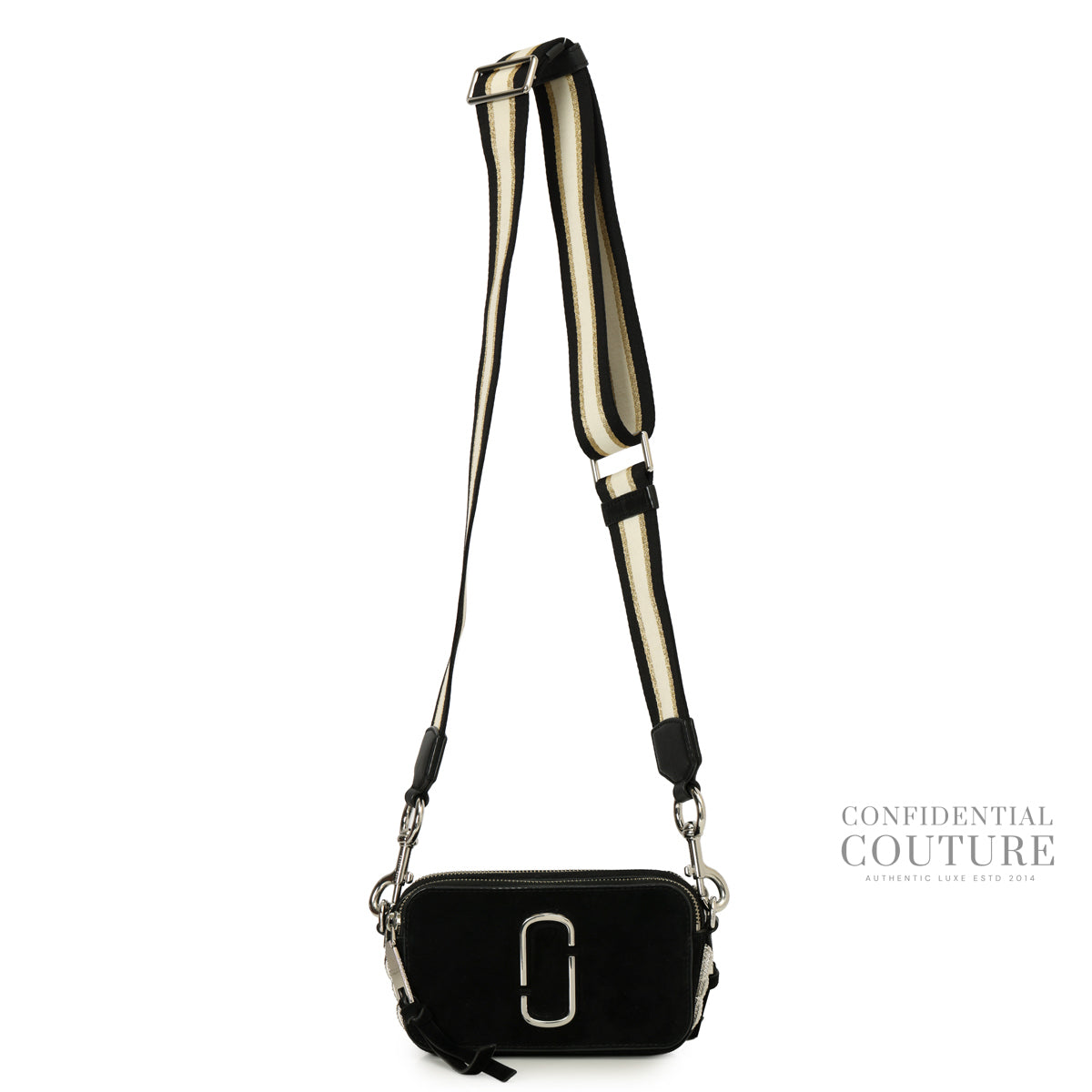 Black Suede Crystal Embellished Snapshot Camera Bag