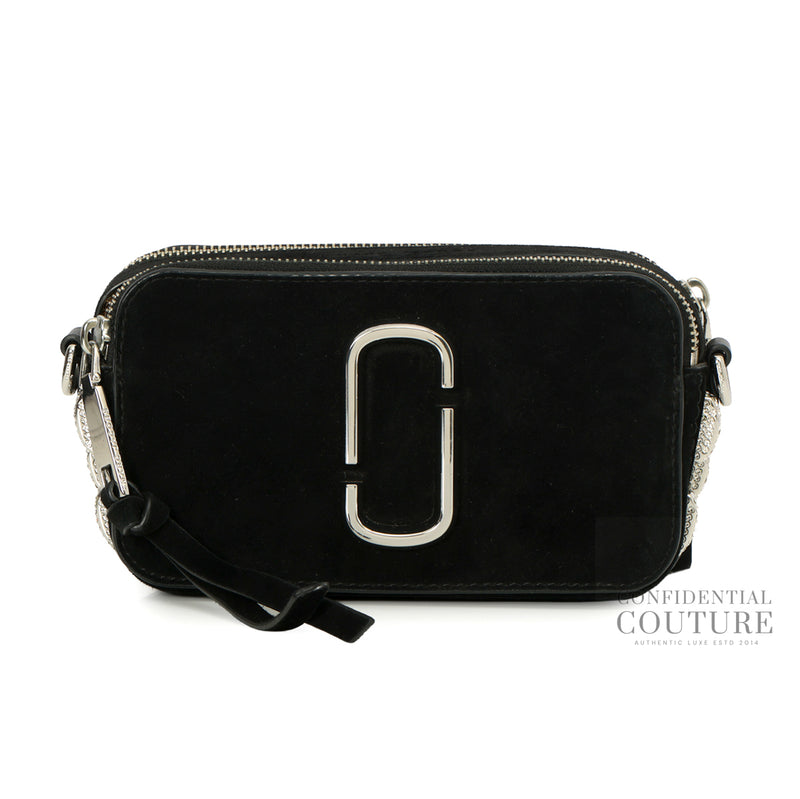 Marc Jacobs Black Suede Crystal Embellished Snapshot Camera Bag