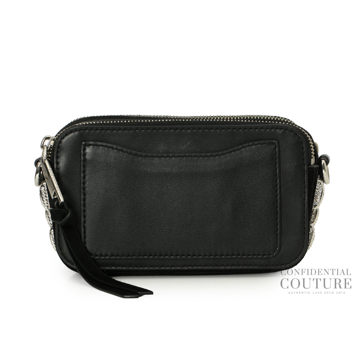 Black Suede Crystal Embellished Snapshot Camera Bag
