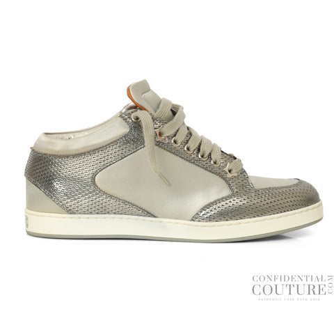 Silver Leather And Glitter Miami Low Top Sneakers EU 37 | UK 4 | US 7.
