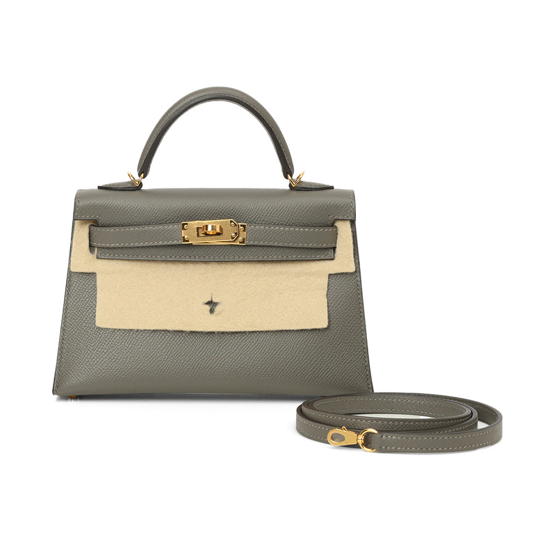 Mini Kelly Gris Meyer Gold Hardware Bag