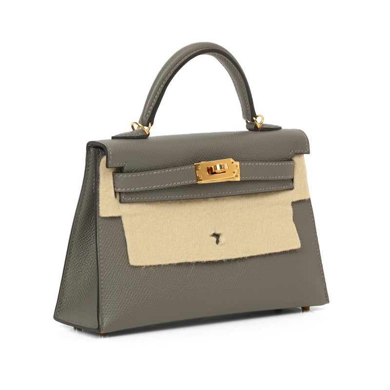 Mini Kelly Gris Meyer Gold Hardware Bag