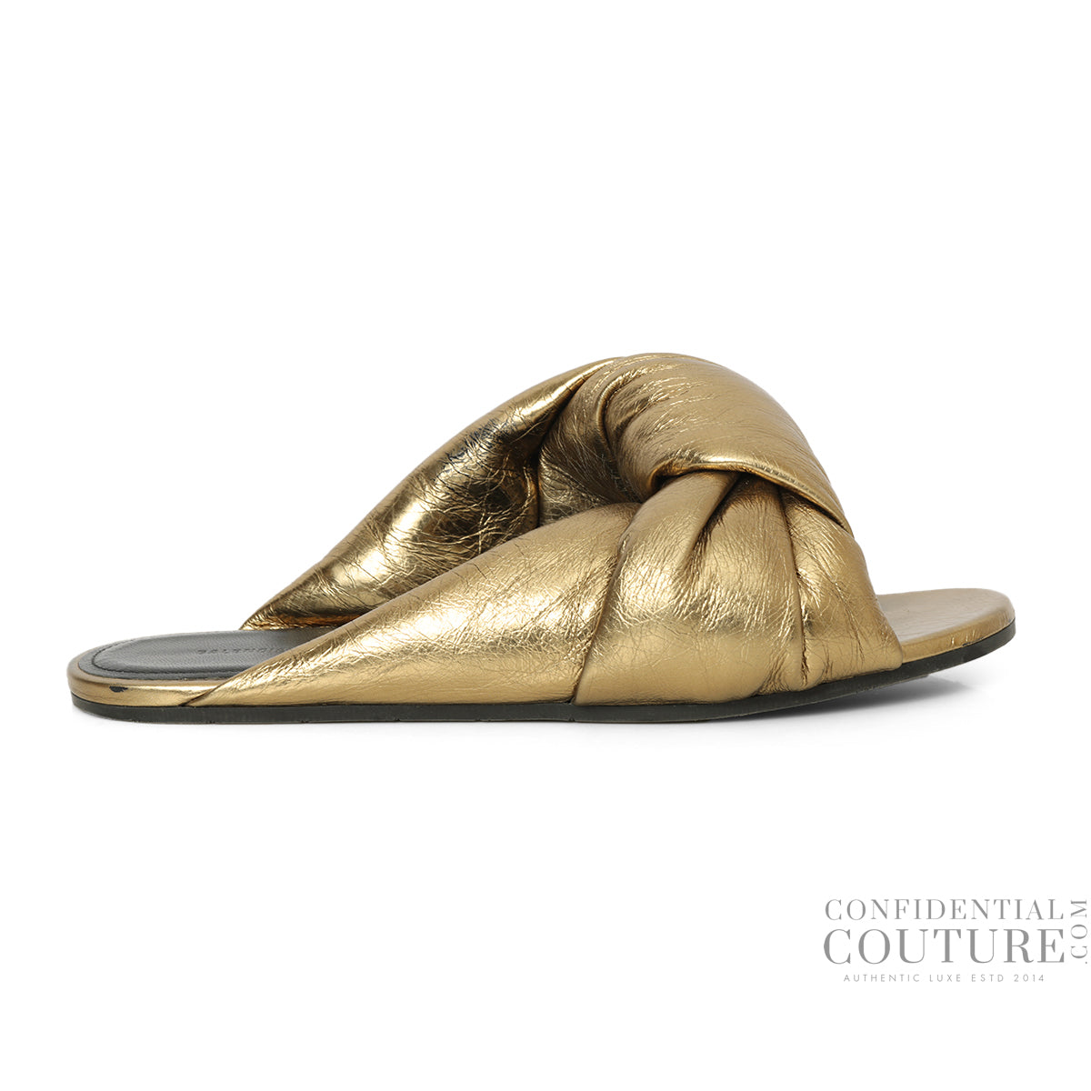 Women’s Gold Leather Flat Slides Size 37