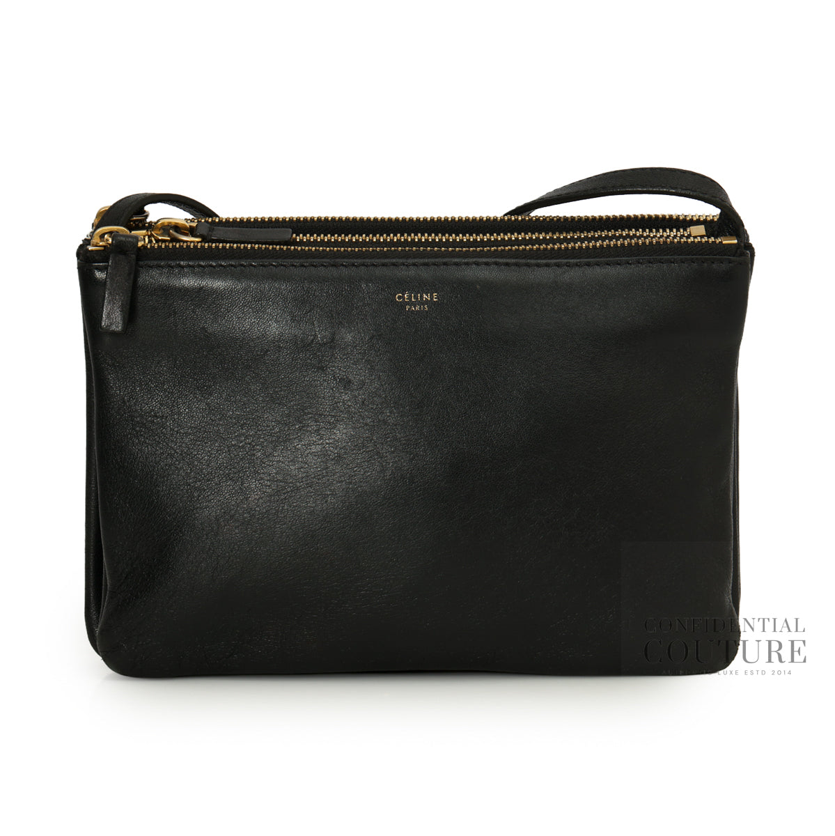 Black Lambskin Leather Trio Small Crossbody Bag