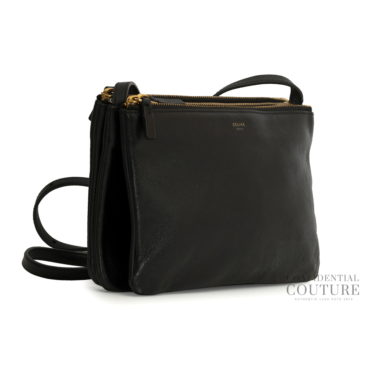 Black Lambskin Leather Trio Small Crossbody Bag
