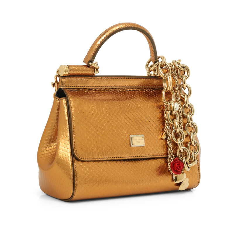 Python Embossed Small Sicily Handbag