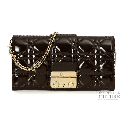 Brown Cannage Quilted Patent Leather Wallet-On-Chain Bag