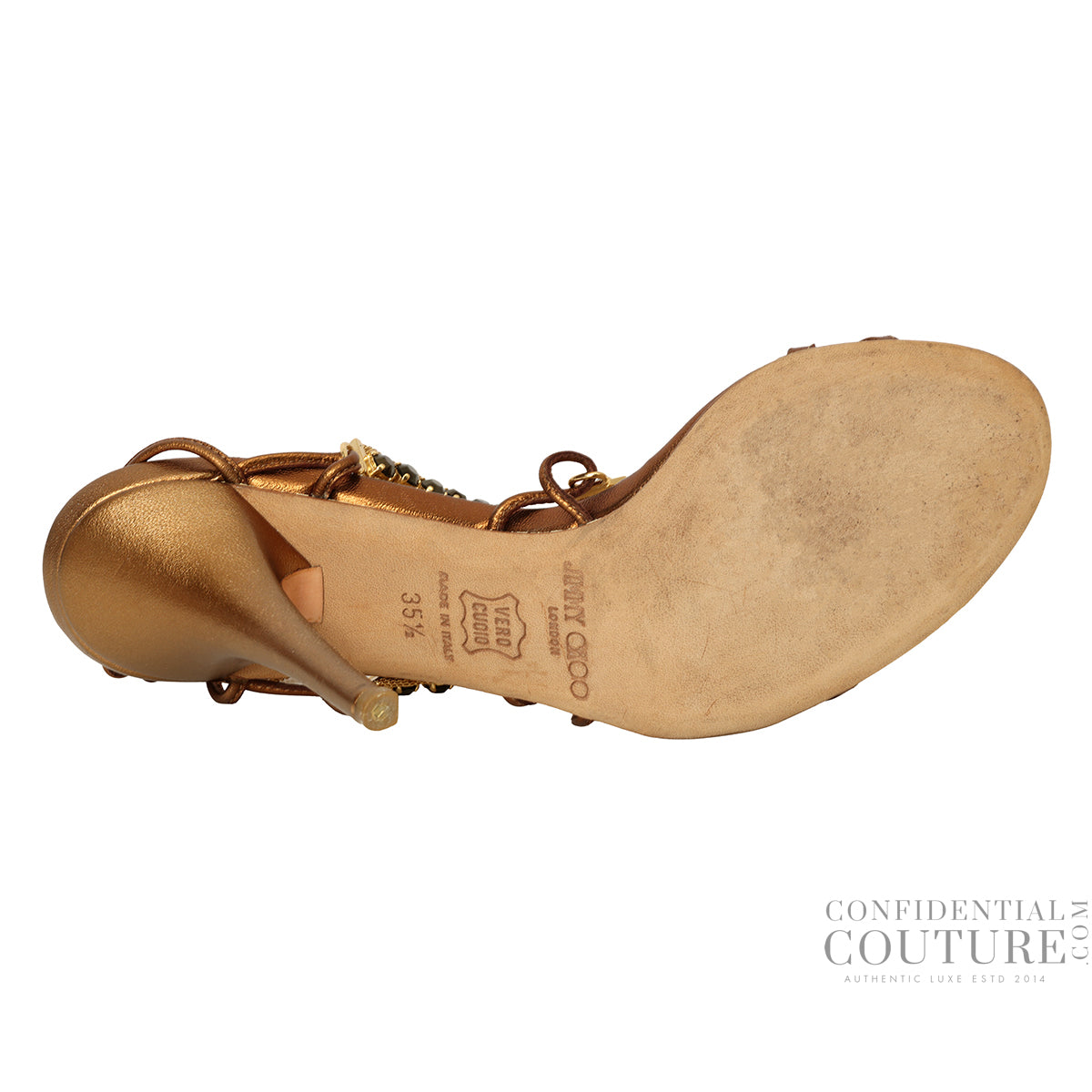 Gold Leather Jeweled Strap Sandals Metallic Gold EU 35 | UK 2 | US 5