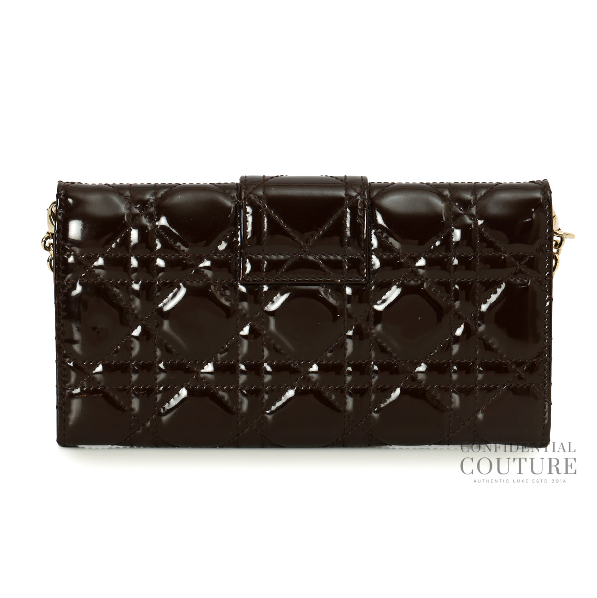 Brown Cannage Quilted Patent Leather Wallet-On-Chain Bag