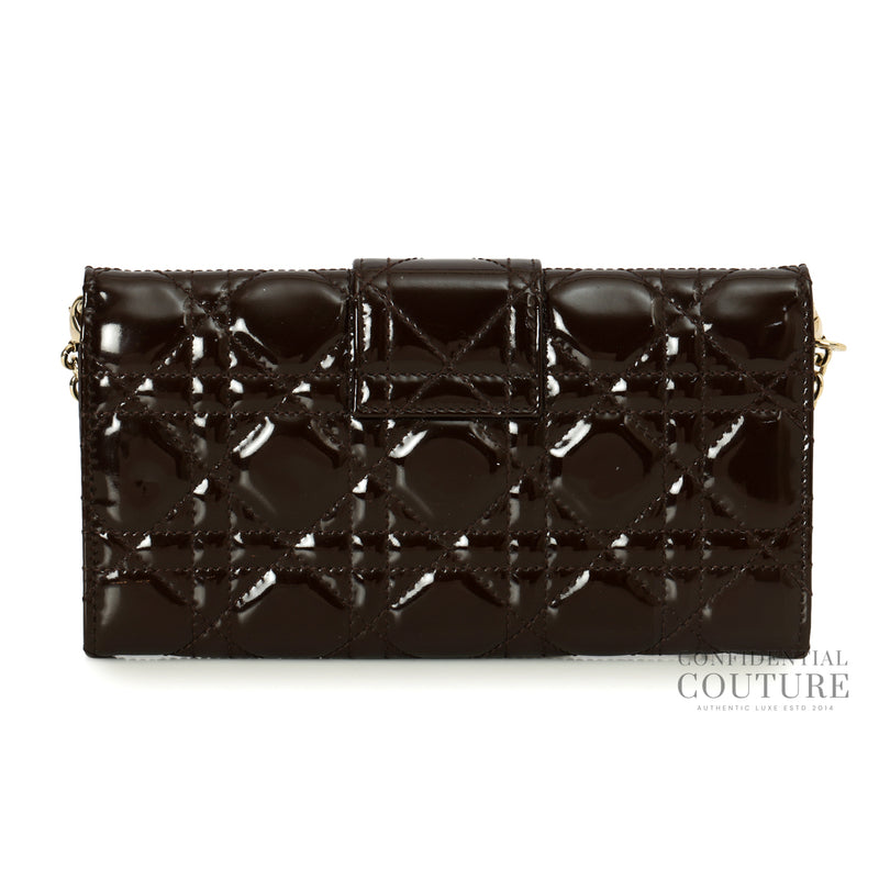 Pre-loved Christian Dior Brown Cannage Quilted Patent Leather Wallet-On-Chain Bag