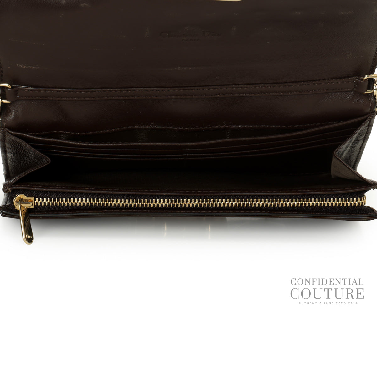 Brown Cannage Quilted Patent Leather Wallet-On-Chain Bag