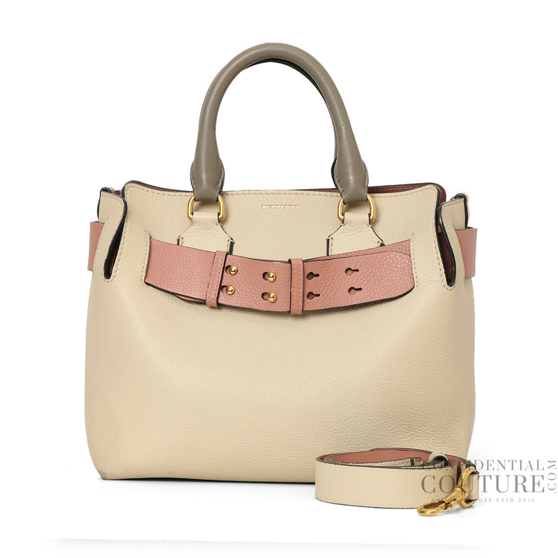 Women pre owned burberry limestone dusty rose tri color leather small belt bag