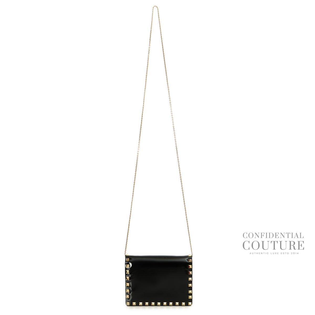 Garavani Black Patent Leather Rockstud Wallet On Chain