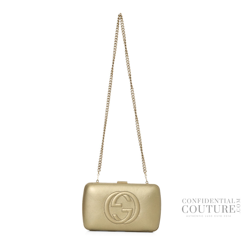 Gucci gold soho hard case clutch bag price
