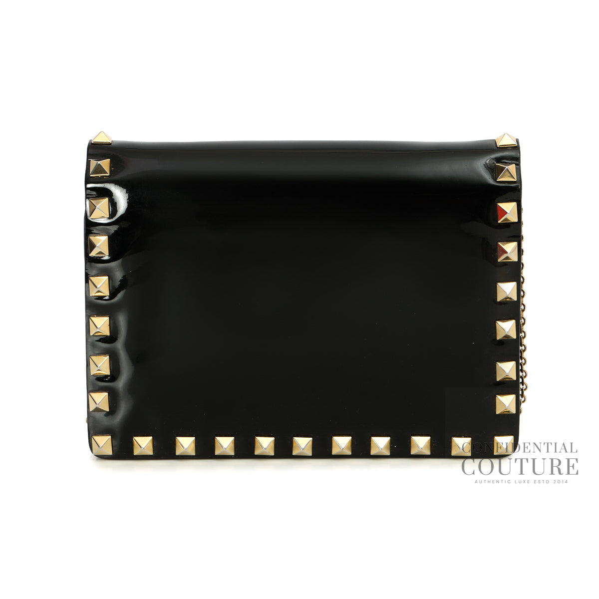 Garavani Black Patent Leather Rockstud Wallet On Chain