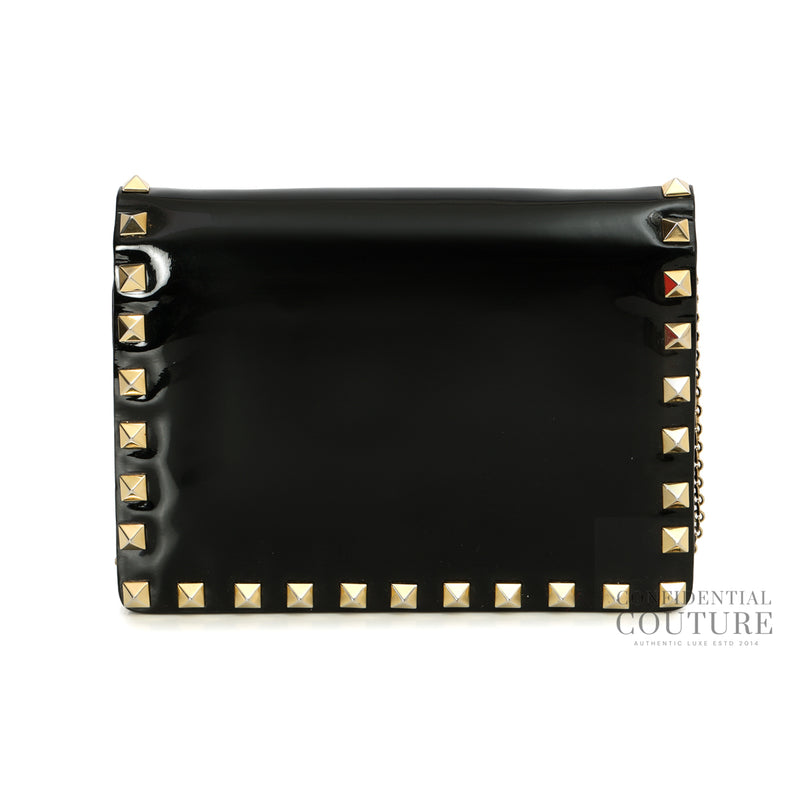 Secondhand Valentino Garavani Black Patent Leather Rockstud Wallet On Chain
