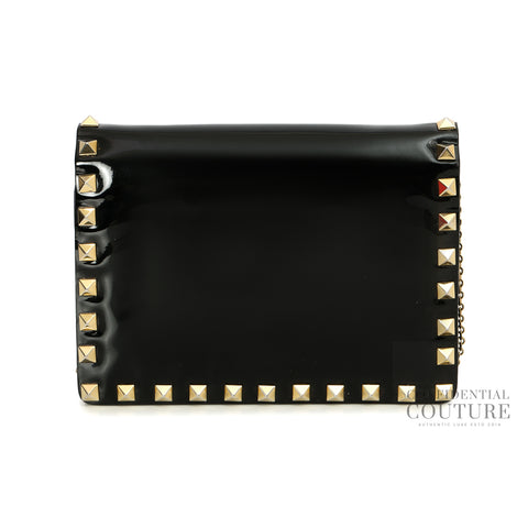 Garavani Black Patent Leather Rockstud Wallet On Chain