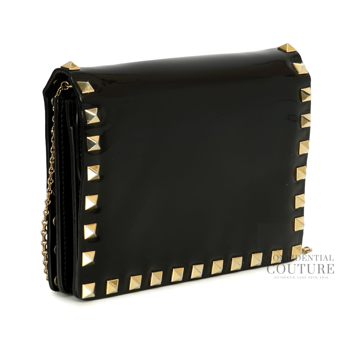 Garavani Black Patent Leather Rockstud Wallet On Chain