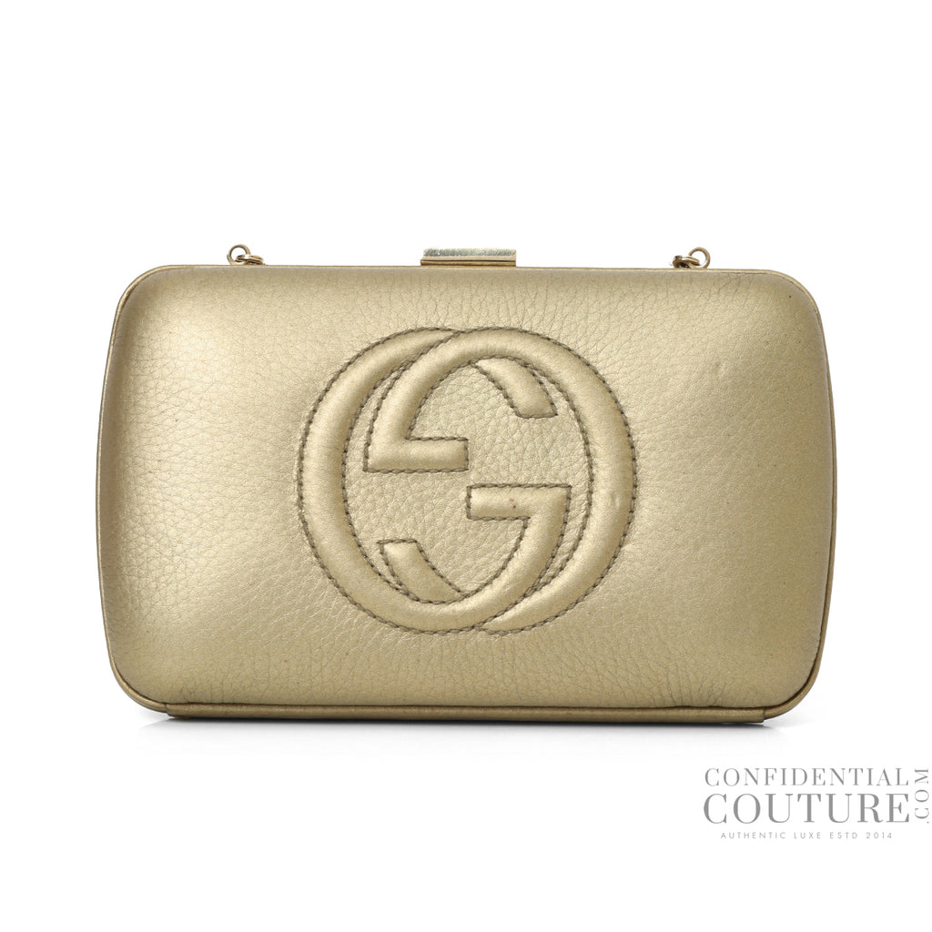 Shop pre-loved Gucci Gold Soho Hard Case Clutch 100% authentic